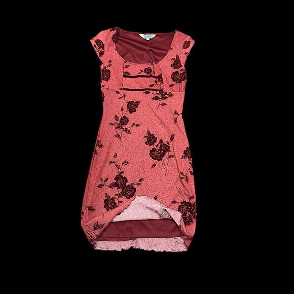 Y2K Goth Women’s Small Red Velvet Rose Floral Dress Square Neck Bodycon Romantic - Picture 3 of 12